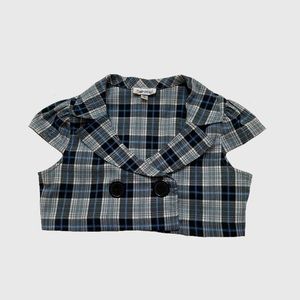Y2K Amy Byer Preppy Punk Plaid Collared Bolero Crop Jacket Top w Buttons Size XL